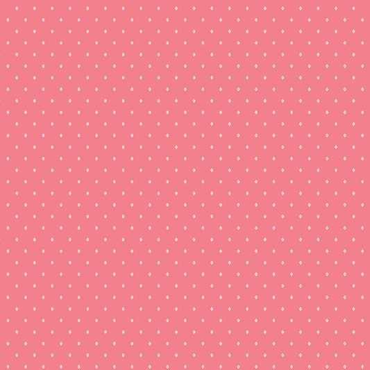Diamond Nectar WN18963 woven fabric with cream diamonds on a coral-pink ground