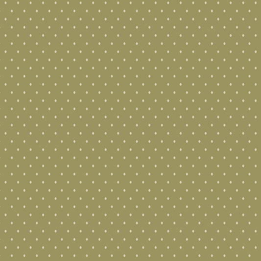 Diamond Oregano WN18963 woven fabric with cream diamonds on an olive-green ground