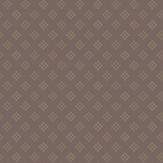 Coffee WN18964 woven fabric with tan geometric cross motifs on a brown ground