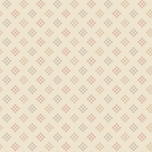 Fall WN18964 woven fabric with muted multicolor geometric cross motifs on a cream ground