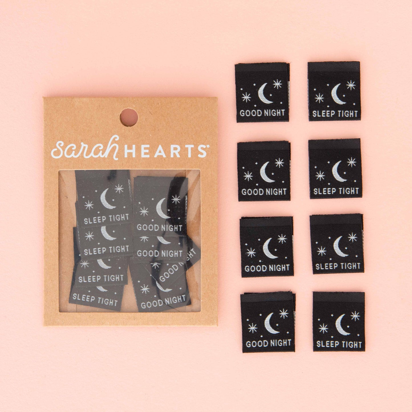 Good Night Sleep Tight Glow in the Dark Woven Sarah Hearts Sewing Labels