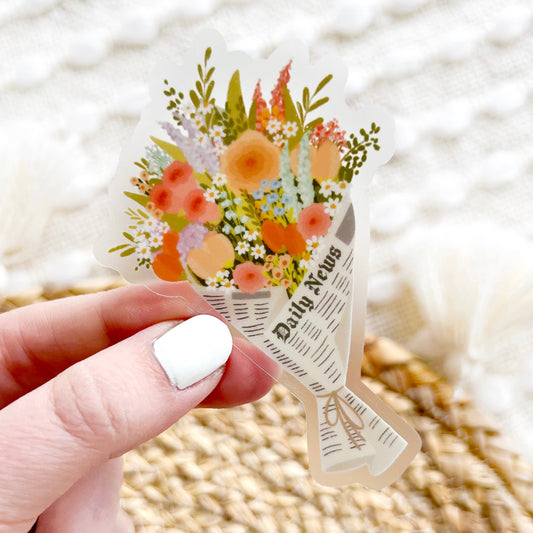 Elyse Breanne Design - Clear Bouquet in Newspaper Sticker 3.5x2.5in