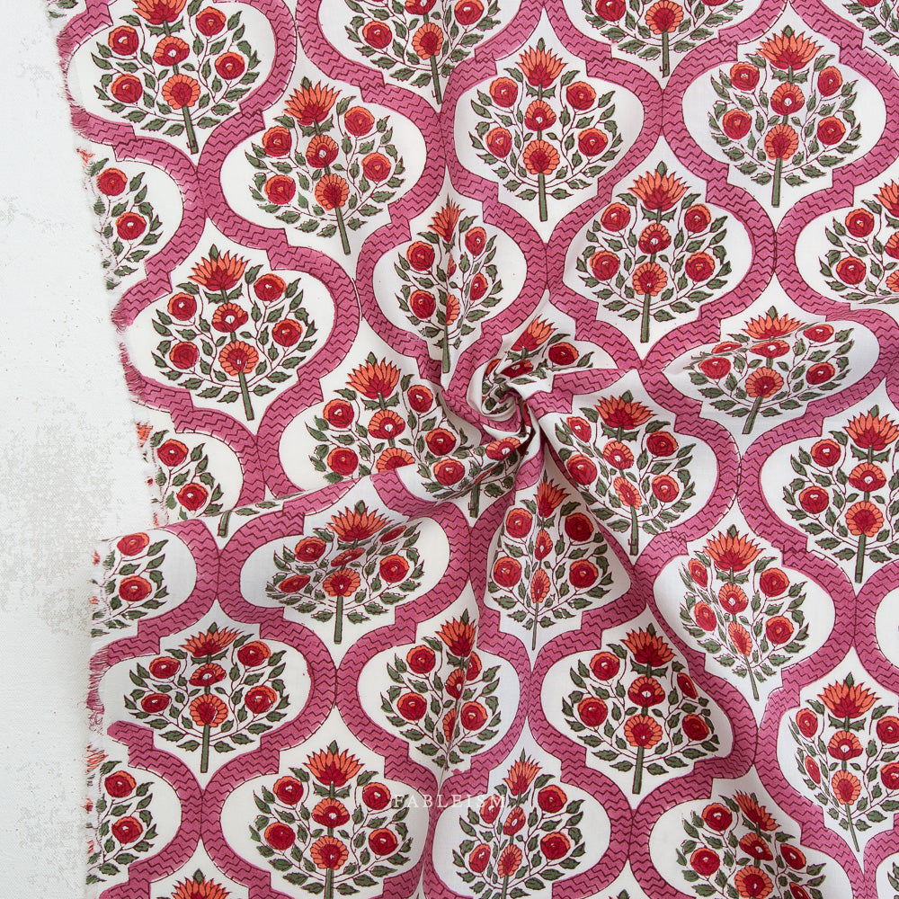 Lattice Floral in Pink | Indian Block Print Cottage | Fableism