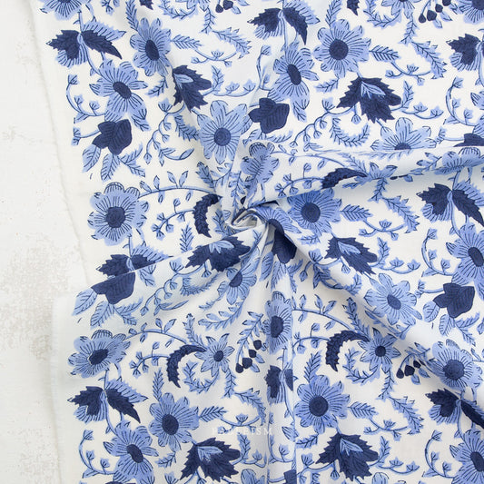 Country Floral in Blue | Indian Block Print Cottage | Fableism