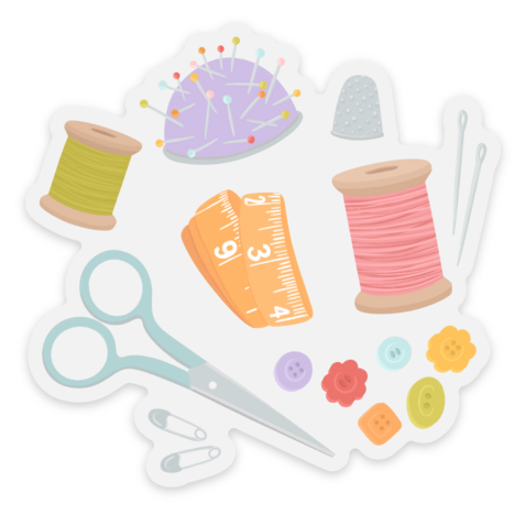 Elyse Breanne Design - Clear Sewing Illustrations Sticker 3x2.9in