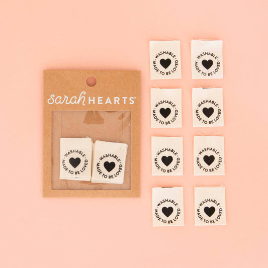 Sarah Hearts - Washable - Sewing Organic Cotton Quilt and Garment  Labels