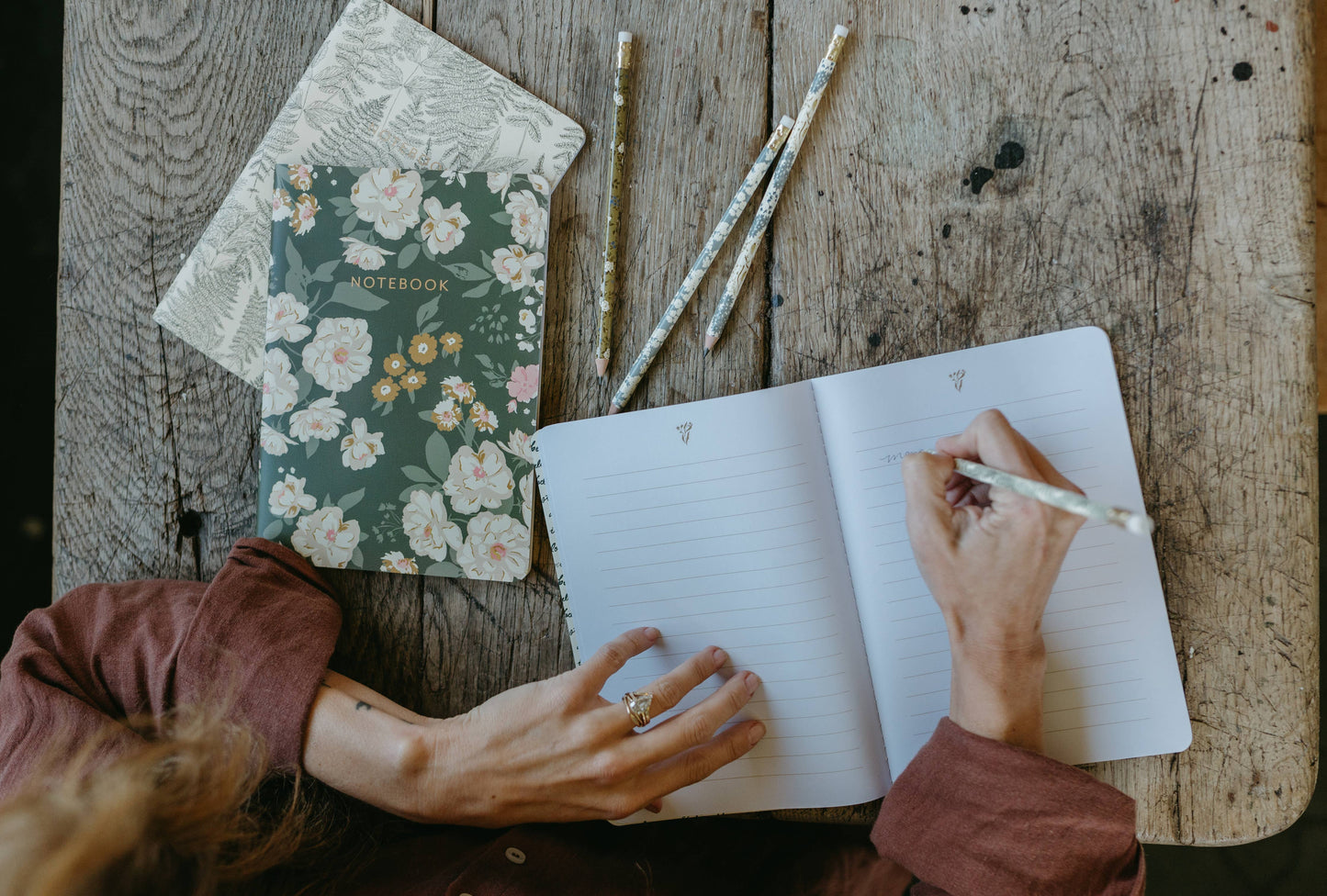 Flowerie - Reverie Notebooks | Set of 3 | Ferns, Green & Gold Florals